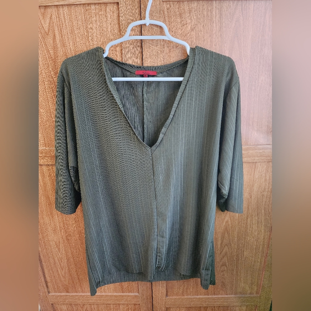 Red Brand Deep Green V-Neck Blouse
